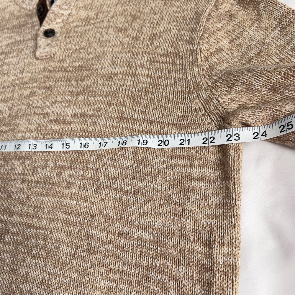 Chaps Tan 3 Button Mock Neck Elbow Patch Cotton Sweater Preppy Men’s Size XL - Picture 6 of 9